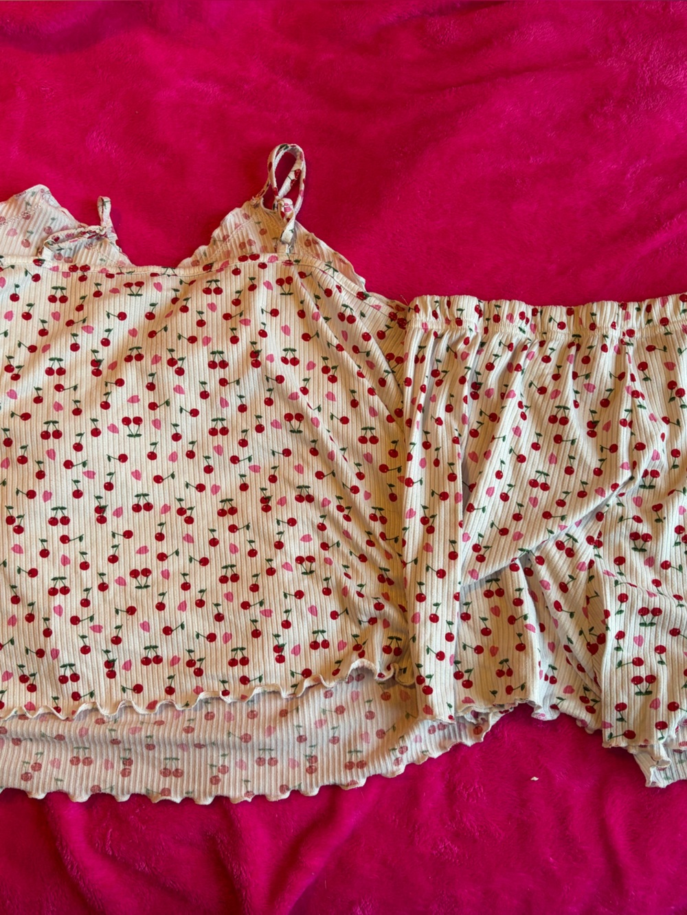 Cream Cherry-Print Cami and Shorts Set - Picture 5 of 6
